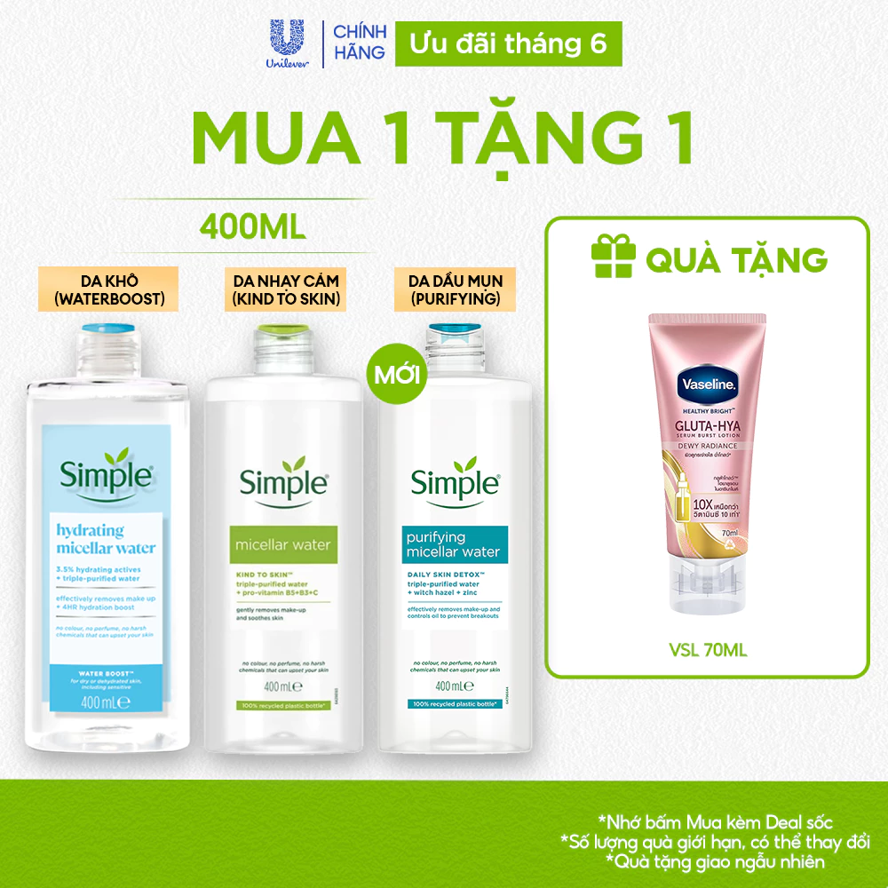 Nước Tẩy Trang Sạch Sâu Dịu Nhẹ - Simple Micellar Water 400ml