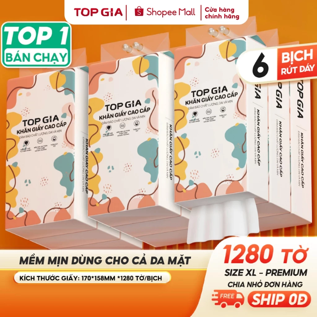 Giấy vệ sinh treo tường TopGia 1280 tờ/4lớp